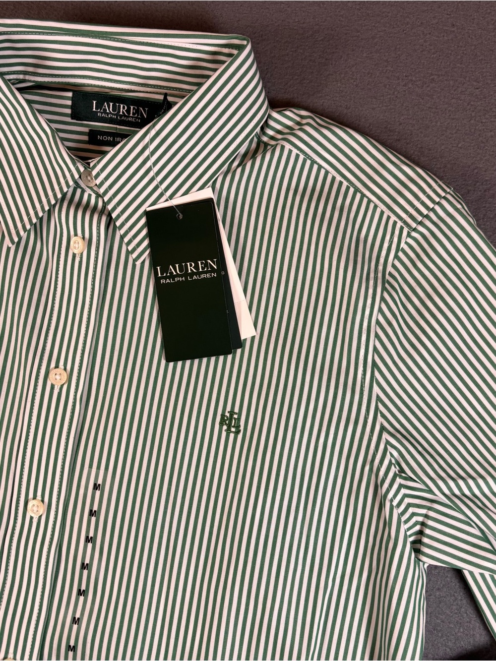 Lauren Ralph Lauren Non-Iron white/green striped button-up shirt Women’s size M